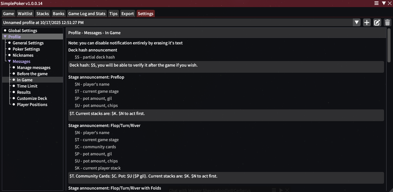 Macro Configuration Area